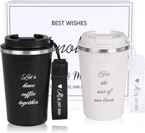 Mr and Mrs Gifts 2025, Stainless Steel Insulated Coffee Mug for Couples, Wedding/Engagement/Bridal Shower Gifts for Newlywed, Bride and Groom - 12 Oz