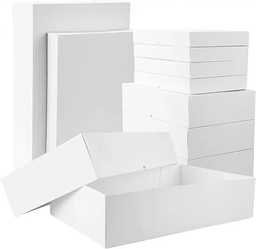 NATIVICO 10 Sturdy White Gift Boxes for Presents - Premium Gift Boxes with Lids - 4-inch Deep Robe Boxes and Shirt Boxes