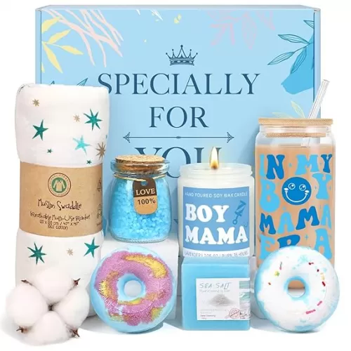 New Mom Gifts & Baby Boy Gift Basket, Baby Shower Gifts for Expecting Mom To Be, Postpartum Gifts For Moms, New Mom Care Package After Birth, First Time Mothers Day Birthday Gifts for Women