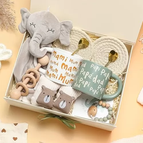 New Parents Gift Set Baby Shower Gifts Basket for Newborns Sage Green New Mom Gift for Women Pregnancy Announcement Est 2025 for Couple Expecting Parents to be Gender Reveal Party Neutral Girls Boys