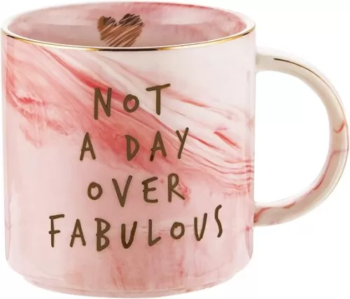 Not a Day Over Fabulous - Funny Birthday Wine Gifts Ideas for Women, Wife, Mom, Daughter, Sister, Aunt, Best Friends, BFF, Coworkers, Her - Pink Marble Mug, Ceramic Coffee Cup