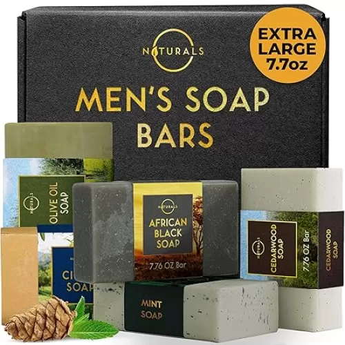 O Naturals 5PC Mens Soap Gift Sets, Gifts for Men, Organic Bar Soap for Men, Mens Gift Set Exfoliating Soap Cedarwood & Mint, Mens Bar Soap in Citrus, Olive Oil, African Black Soap, Soap Gifts For Men