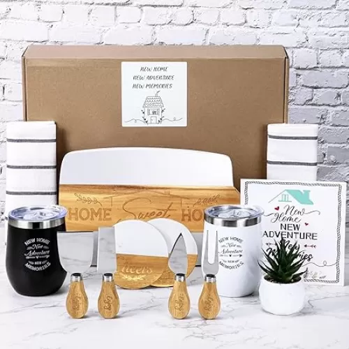 Patelai 13 Pcs House Warming Gifts New Home, Housewarming Gift Baskets for New House, New Home Gift Ideas, Closing Gifts for Home Buyers, Cutting Board Home Sweet Home Coasters for New Home Couple