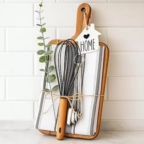 Patelai 7 Pcs Housewarming Gifts Set, Wood Cutting Board Dishcloths Metal Measuring Spoons Silicone Whisk New Home Wedding Bridal Shower Hostess Gifts for Women Newlywed Homeowner Kitchen Decoration