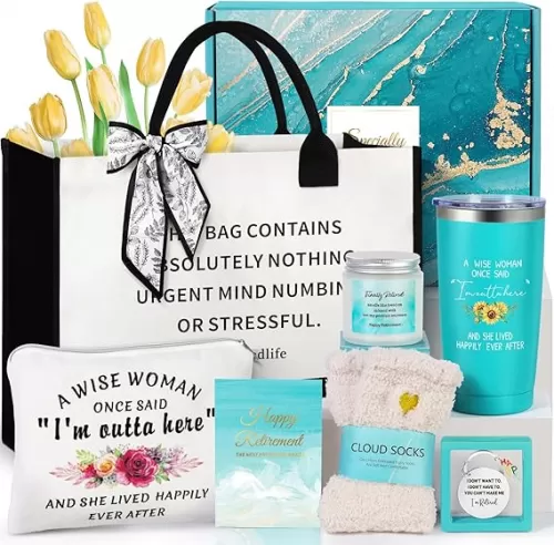 Retirement Gift for Woman, 2025 Happy teacher Appreciation Gift, Funny Retired Gifts for Women for Retirees Teachers Coworker Nurses Mom Grandma Best Cool Retirement Gifts Ideas with Tote Bag