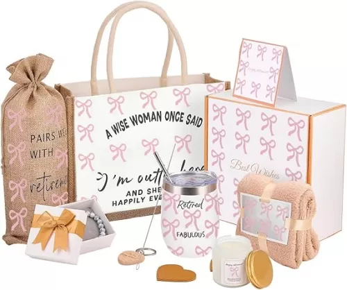 Retirement Gift for Women 2025, Happy Retirement Gift, Retirement Gift for Coworker, Friends, Mom, Grandma, Staff, Tumblers, Candle, Towel, Card, Tote Bag Set, Best Retirement Gifts for Woman