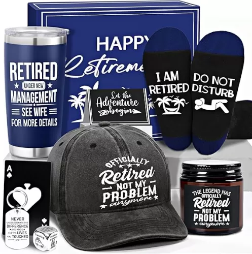 Retirement Gift Set for Men 2025 - Happy Retired Gifts for Dad, Grandpa, Coworker, Teachers, Boss, Friends, Retirees - Ideas for Retirement Wine Tumbler and Baseball Cap Set