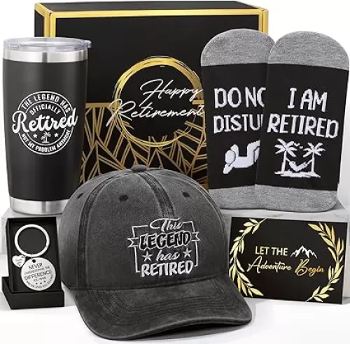 Retirement Gift Set for Men 2025 - Happy Retirement for Coworker, Teachers, Boss, Friends, Dad, Grandpa, Retirees - Funny Retired Basket With Wine Tumbler and Baseball Cap