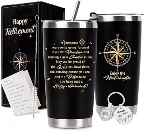 Retirement Gifts for Men 2025, 20 Oz Retired Tumbler Cup with Lid & Straw, Best Retirement Gift Set Stainless Steel Cup with Keychain & Card for Men Him Husband Teachers Boss Doctors Coworkers, Black