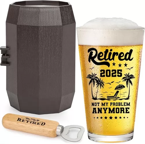 Retirement Gifts for Men-Retired 2025 Not My Problem Anymore Beer Glass, Funny Happy Retirement Gifts for Him, Colleague, Leader, Boss Teacher Coworker Ideas for Retirement Beer Glass Set