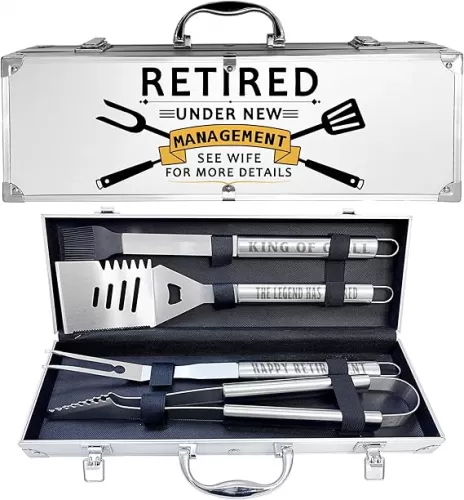 Retirement Gifts for Men, Retired Gifts for Men, Dad, Grandpa, Coworker, Teacher, Boss, Retirees Heavy Duty Grilling Accessories for BBQ, Thick Stainless Steel Grill Utensils with Non-Slip Handle Tool