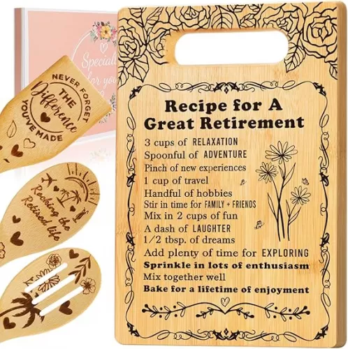 Retirement Gifts for Woman 2025, Cutting Board Set Retrement Gift for Women, Coworker Leaving Gift Going Away Gift Farewell Gift for Retired Colleague Boss Leader Friend, Recipe for a Great Retirement