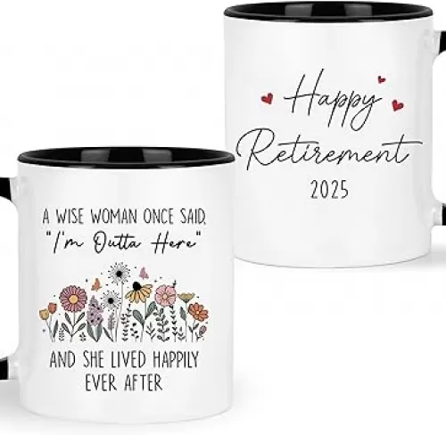 Retirement Gifts For Women 2025 Cup, Retired Mug, A Wise Woman Once Said Im Outta Here Coffee Mug, Retired Gifts Birthday Gift Christmas Presents for Female Mom Grandma Teacher Nurse Coworkers
