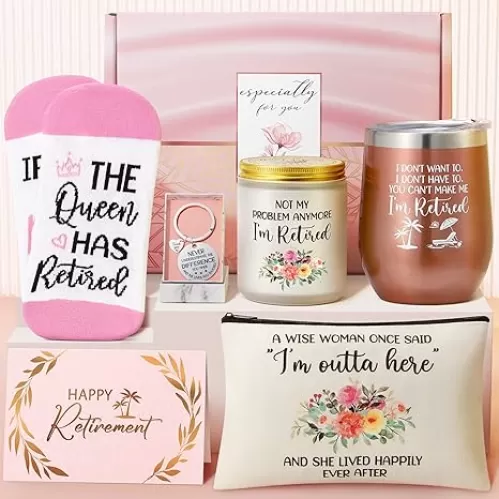 Retirement Gifts for Women 2025, Happy Retirement Gifts for Coworker, Teacher, Boss, Nurses, Friends, Mom, Grandma, Retirees, Best Retirement Gifts Funny Female Retired Gifts Basket with Wine Tumbler