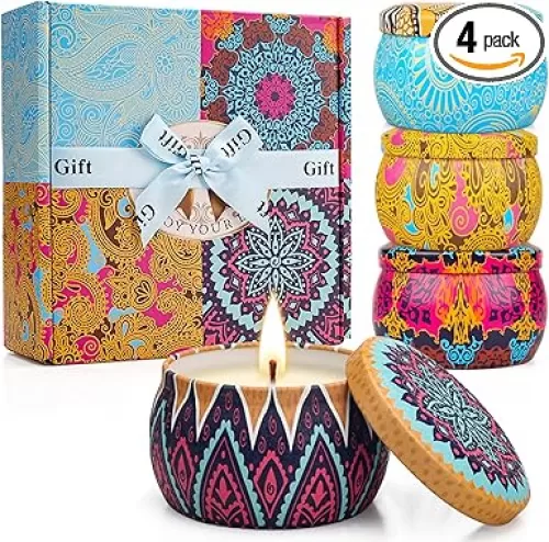 Scented Candles Gifts Set for Women, Aromatherapy Candles for Home Scented, Upgraded Large Tin of Soy Candle Lavender Candle Birthday Gifts for Women Mom Bath Spa Meditation Valentine Gifts Candles