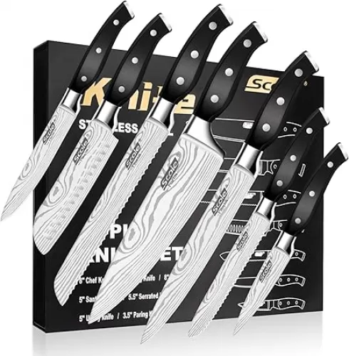 SCOLE® Chef Knife Ultra Sharp Kitchen Knife Set 7-Piece, Premium German 1.4116 Stainless Steel Chefs Knife Set, Ergonomic Handle Professional Knives Set for Kitchen with Gift Box