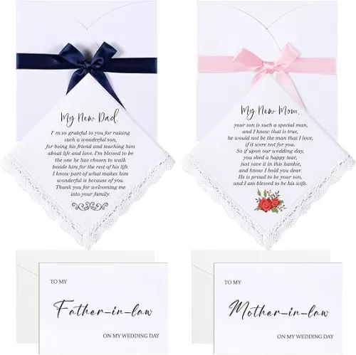 Sherr Wedding Handkerchiefs Mother of the Bride, Father of the Bride Gifts from Daughter Son, Wedding Day Card Wedding Gifts
