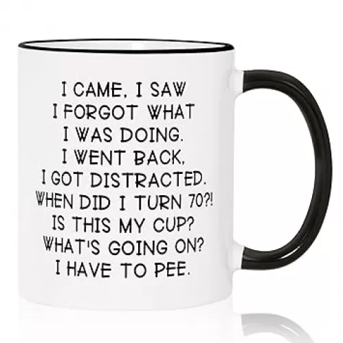 Shqiueos Funny 70th Birthday Gifts for Women Men Mug 11 Oz, 70 Year Old Birthday Gifts for Her Him, Happy 70th Bday Gift Idea for Mom Dad Grandpa Grandma, 1955 Birthday Gift Decorations Coffee Cup