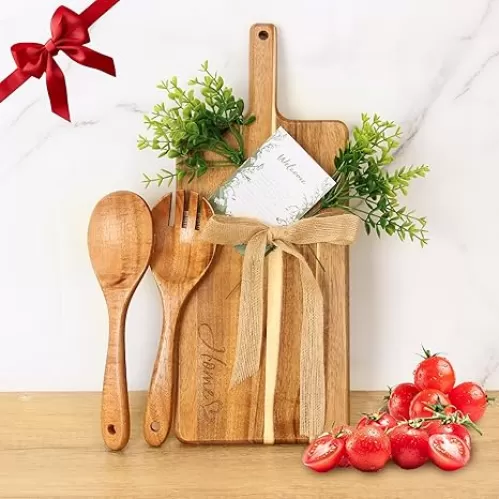 SimlLive Housewarming Gifts New Home Ideas - New Apartment Closing Gifts for Home Buyers - First Home Gift - Wooden Cutting Board Set - Kitchen Gifts- Welcome Home Gift Basket