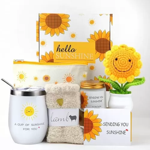 Sunflower Gifts Baskets for Women-7 Pcs Unique Happy Birthday Gifts for Sister, Fun Get Well Basket after Surgery for Female, Self Care Package for Teen girl, Cheer Up Set, Feel Better Sunshine Box