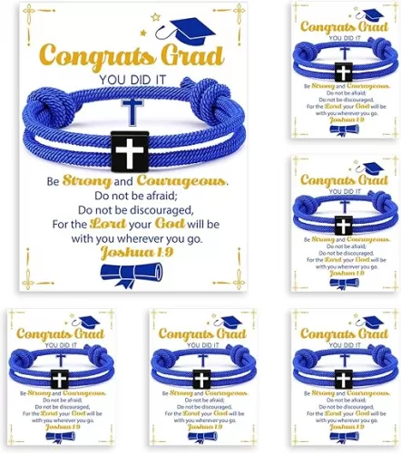 Sureio 6 Pcs 2025 Graduation Bracelet Set 6 Christian Cross Bracelet 6 Graduation Cards for High School College Senior Night Christian Grad Gifts