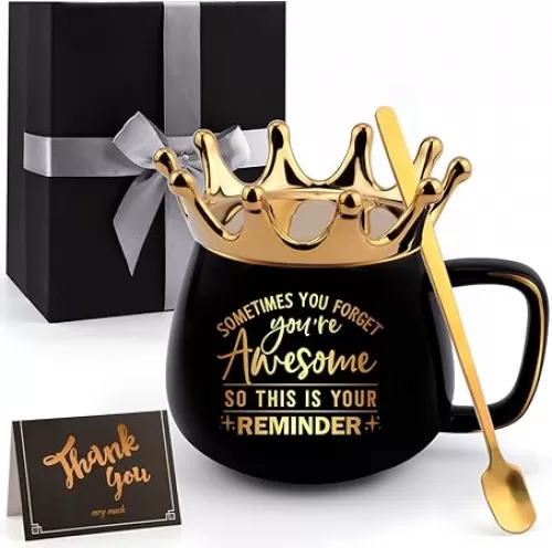 Thank You Gifts for Women-Sometimes You Forget Your Awesome-Funny Crown Coffee Mugs with Card for Graduation, Thank You Employee Appreciation Gifts for Boss Coworker Teacher(Black)