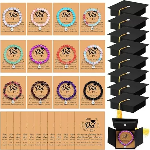 Tondiamo 12 Sets Graduation Gifts for Her Graduation Compass Bracelets Gift Cards Box Set Graduated Inspirational Cards in Cap Box Graduation Gift for Colleges for Class of 2025 High School Seniors