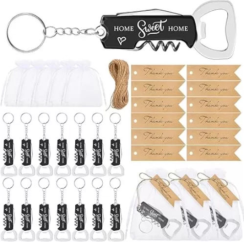 Tondiamo 40 Set Housewarming Party Favors 3 in 1 Multifunctional Bottle Opener Keychains Sweet Home Bottle Opener Thank You Tags with Bags Twine for Real Estate Agent New Home Souvenirs Gifts