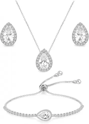 UDYLGOON CZ Tearsdrop Earrings Necklace Bracelet Jewelry Set For Bride Bridesmaids Bridal Wedding Party Prom Jewelry Gift