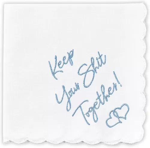W&F GIFT Something Blue Wedding Gift Embroidered Handkerchief | Keep Your Shit Together! | Wedding Day Bride Gift