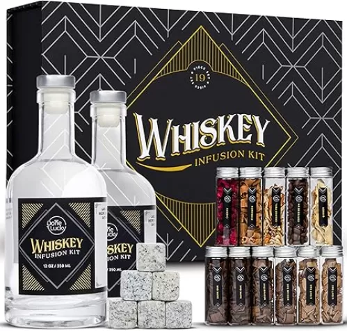 Whiskey Gifts for Men - Whiskey Infusion Kit with Wood Chips, Botanicals, & Whiskey Stones - DIY Kit for Whiskey Lovers - Unique Gift Idea for Him, Dad, Men, or Her (Contains No Alcohol)