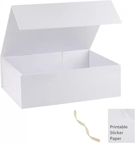 White Gift Box, 10x7.3x3.5 Gift Boxes With Lids For Presents Includes Ribbon And Diy Printable Sticker Paper, Bridesmaid Proposal Box, Magnetic Gift Box For Birthday, Wedding, Graduation