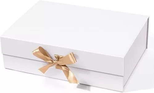 White Gift Box with Lid, Gift Boxes for Presents with Ribbon and Magnetic Closure-10.24"x7.48"x3.15"