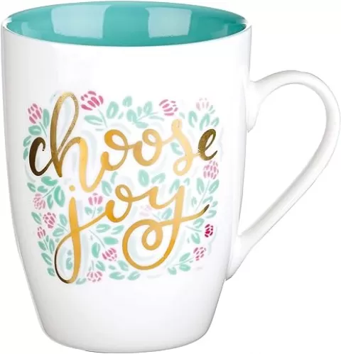 With Love Inspirational Coffee Mug for Women, Choose Joy Teal w/ Gold Accents Motivational Coffee/Tea Cup for Her Birthday, Mother
