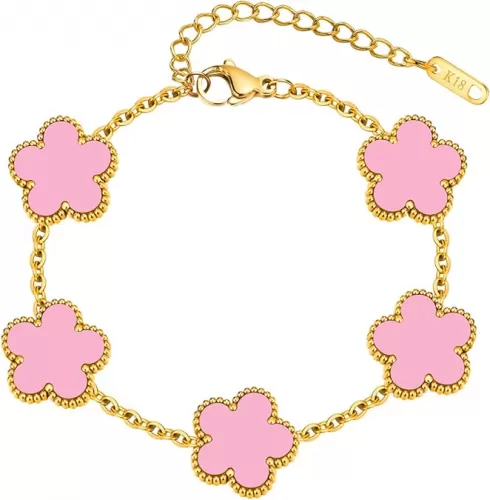 Women Gold Bracelets Jewelry Set - 18K Gold Plated Floral Bracelets, Stainless Steel Charm Bracelet Non-Tarnish, Adjustable lucky Chain Set Trendy Gift, Christmas Valentines Birthday Gifts for Girlfriend