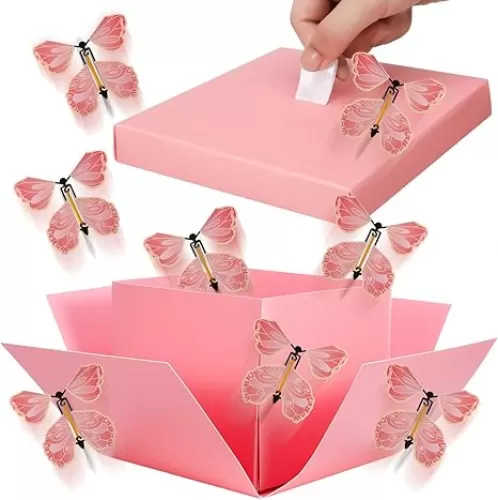 XLSXEXCL Butterfly Explosion Gift Box, Flying Butterfly Surprise Box for Birthday, Wedding, Anniversaries, Christmas (Pink)