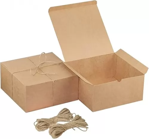Xxcxpark 16 PCS Brown Kraft Gift Boxes 8x8x4 Inches, Decorative Party Favor Kraft Paper Gift Packaging Box with Lid for DIY Crafting, Cube, Cupcake, Kraft Present Boxes for Birthday, Wedding