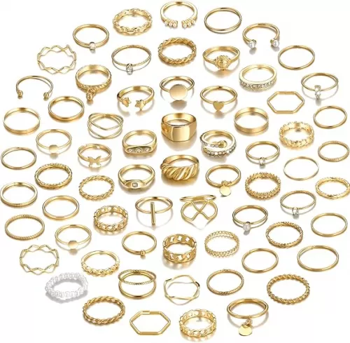 YEEZII 68 Pcs Gold Knuckle Rings Set for Women, Stackable Boho Joint Finger Midi Rings Silver Hollow Carved Crystal Stacking Ring Pack for Gift