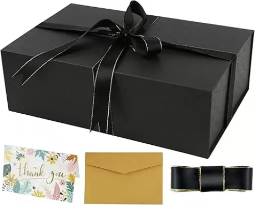 YINUOYOUJIA Large Black Gift Box14x9x4.5 inches, Gift Boxes with Magnetic Closure Lid, Ribbon and Card, Present Box for Birthady Valentine's Day Mother's Day Christmas, Anniversary