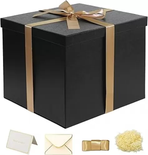 YINUOYOUJIA Large Gift Box 12x12x10 Inches, Black Gift Boxes for presents, Birthday Box, Present box, for Packaging, Valentine's Day, Mother's Day, Christmas, Anniversaries.