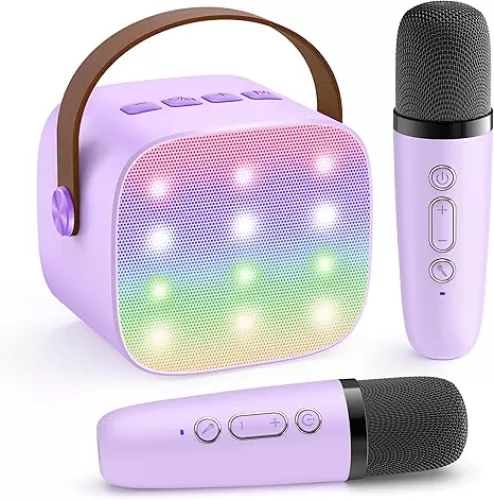 YLL Mini Karaoke Machine with 2 Wireless Microphones, TOP Kids Gifts for Girls Ages 3, 4, 5, 6, 7, 8, 9, 10, 11, 12 +Year Old, 4-12 Years Old Birthday Toy Gift for Girls Boys Party (Purple)