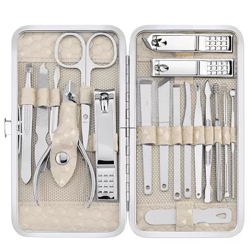 Yougai Nail Clippers set for Men and Womens Gift Manicure Set 18 Pieces Stainless Steel Manicure Kit, Nail Care Tools with Luxurious Travel Case