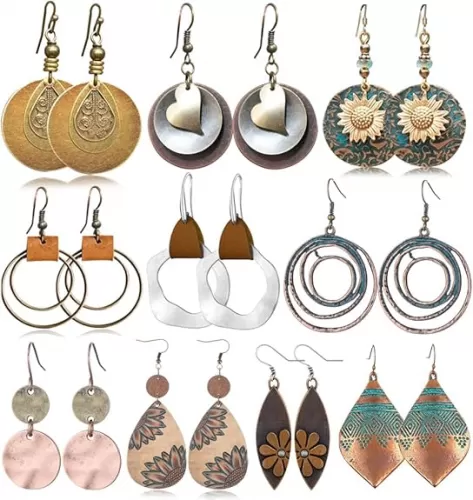 10 Pairs Vintage Dangle Earrings for Women Boho Jewelry Set Sunflower Geometric Teardrop Earring Christmas Gifts