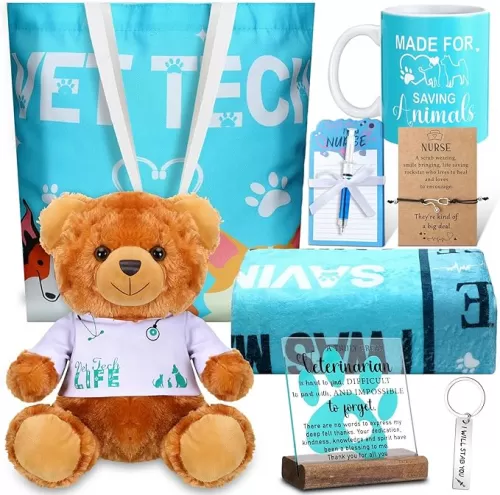 10 Pcs Vet Tech Graduation Gift 2025 Nurse Gift Boxes Set for Women Her Veterinary Technician Medicine Med Nurse Week Blanket Cup Bear Appreciation Idea for College High School Graduates