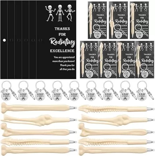 10 Set Radiology Tech Gifts Bone Pens Bulk Novelty Thank You X-Ray Tech Keychain Radiography Appreciation Cards for Rad Technician Nurse Orthopedic Doctor Teacher Students Back to School