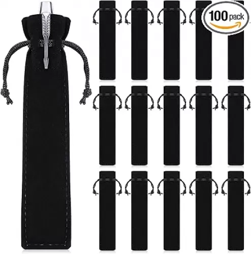 100 Pcs Black Velvet Pen Pouch Drawstring Pencil Holder Bulk Pen Sleeve Bag Soft Single Pencil Bag Case for Student Adult Gifts School Office Business Supplies