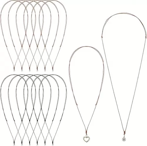 12 Pcs Adjustable Necklace Cords for Pendants Vintage Necklace Cord Rope String Double Knotted Handmade Craft Men Choker with Metal Ring for Hanging Pendants Women Gifts 14-26 Inch Black Brown