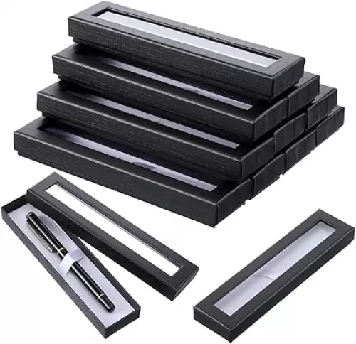 12 Pieces Empty Pen Gift Box Black Cardboard Case with Clear Window for Jewelry Pencil Ballpoint Fountain Pen Display for Christmas Gift Packing Business Birthday Souvenir Office Supplies