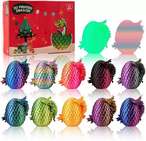 12PCS 3D Printed Dragon Eggs with Dragon Inside, Mini Dragon Egg Set, Articulated Crystal Dragon Fidget Toy for for Kids & Adults Gifts Christmas Ornament & Stocking Stuffers