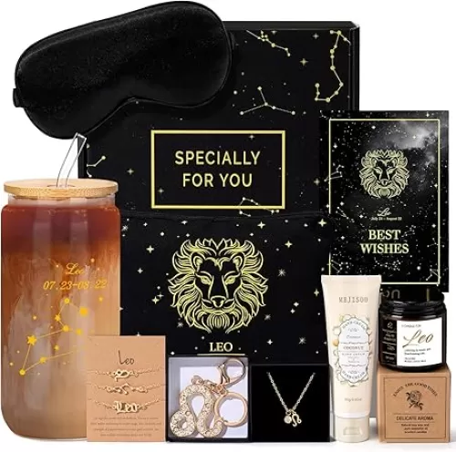 14PCS Leo Birthday Gifts for Women, Leo Astrology Gifts for Women Set, 12 Zodiac Gifts for Friends Female Friendship, Lion Astrological 16 oz Glass Cups Candles Necklace with Gift Set Box